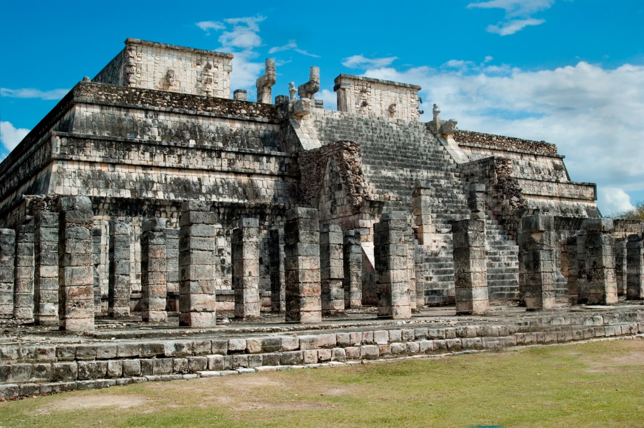The Temple of the Warriors with its iconic colonnade at Chichen Itza archaeological site